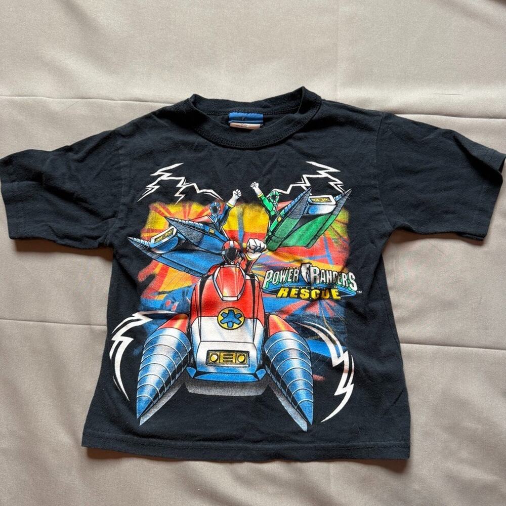 VINTAGE Power Rangers Shirt Little Kid Black Sabans Lightspeed Rescue 2000 Y2K
